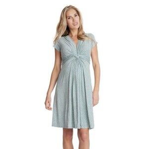 Seraphine Women's Size 10 Sage Green Dot Knot Front Maternity Nursing Dress